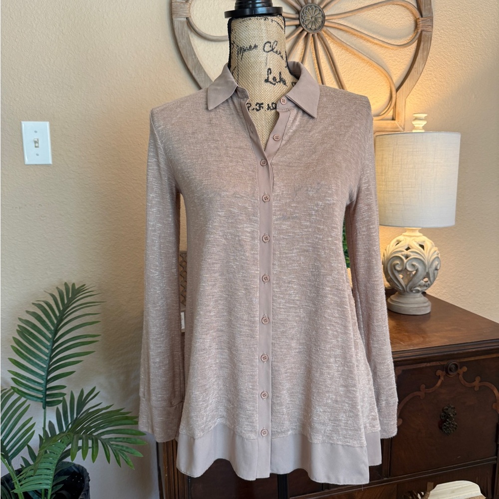 Pleione Light Tan Button Down Blouse
